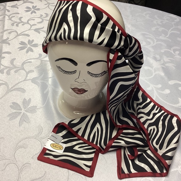 TALBOTS. Red white n black silk scarf ZEBRA PRINT MUST SEE. NEW - Picture 1 of 5